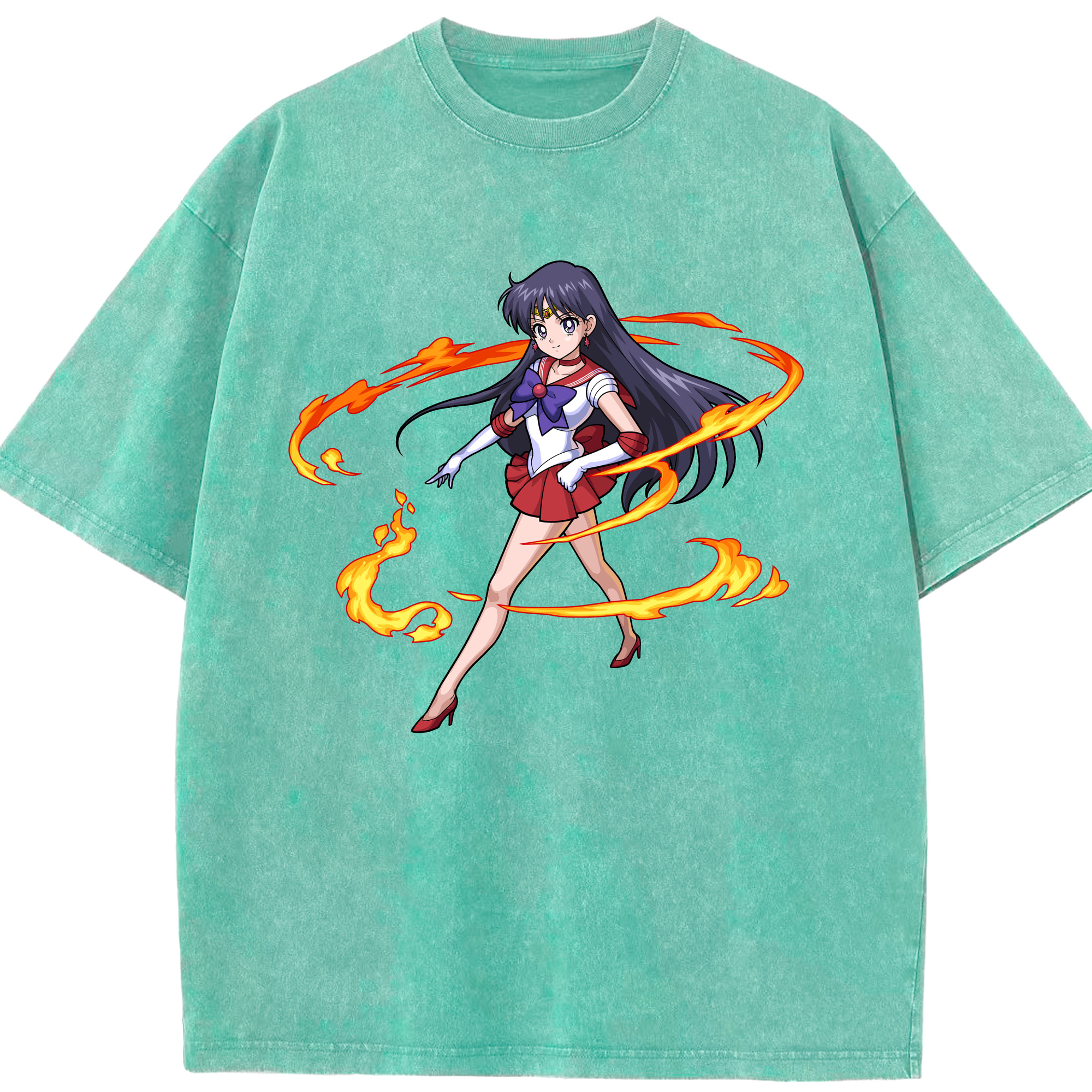 （画像用） 美少女戦士セーラームーン 火野レイ ひの レイ Sailor Moon Hino Rei （セーラーマーズ,Sailor Mars） 綿100% ヴィンテージ風 半袖Tシャツ（フロントプリント）